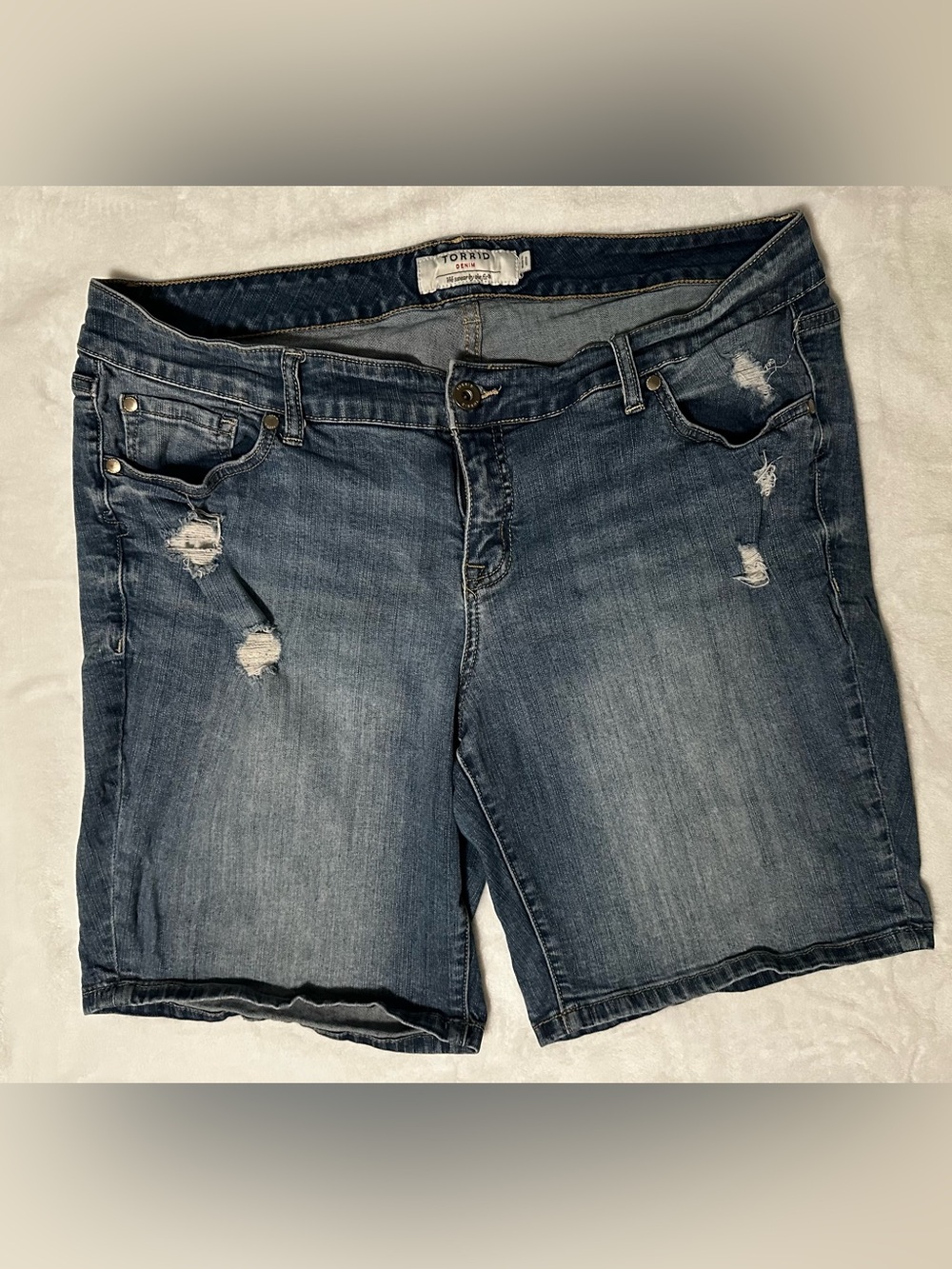 Size 18 Torrid Distressed Dark Wash Denim Bermuda Shorts
